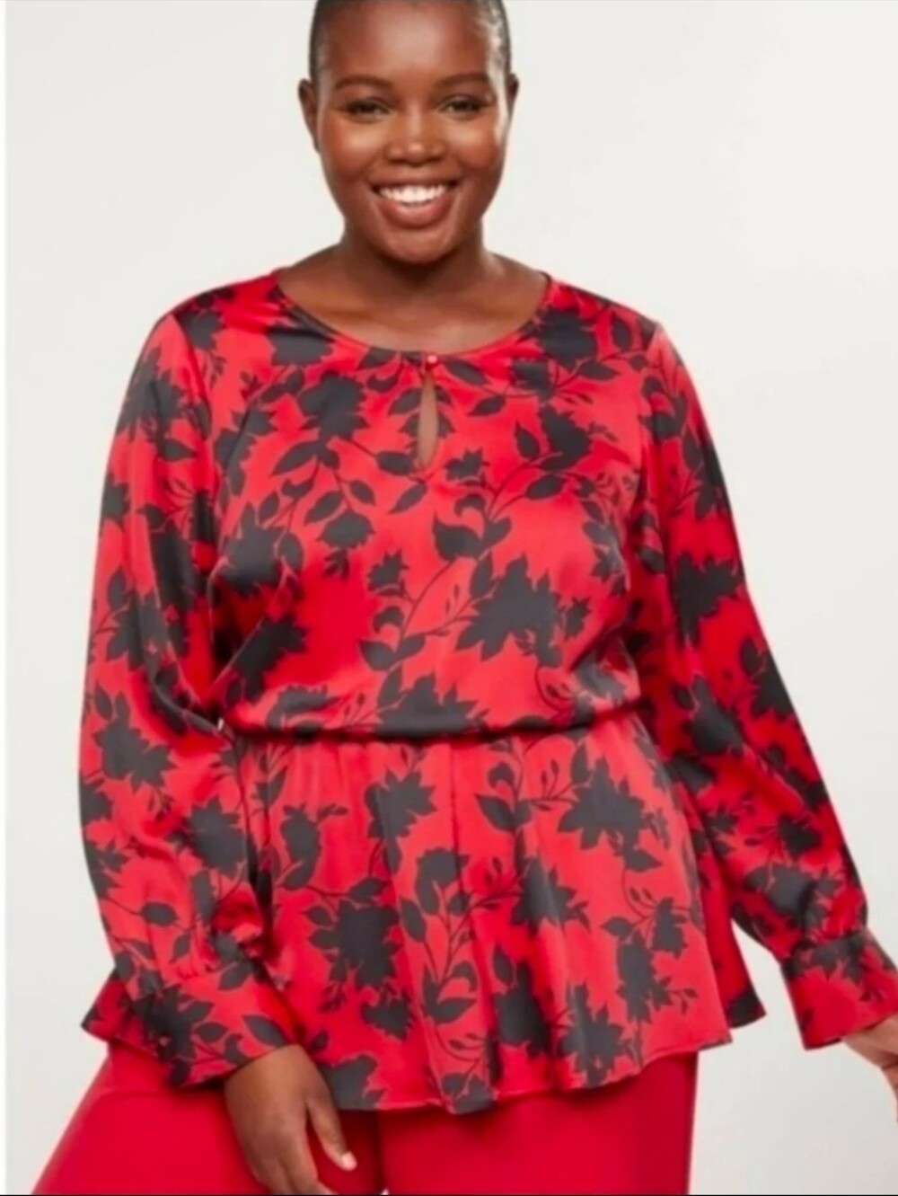 Lane Bryant Satin Floral Keyhole Blouse
Size 22